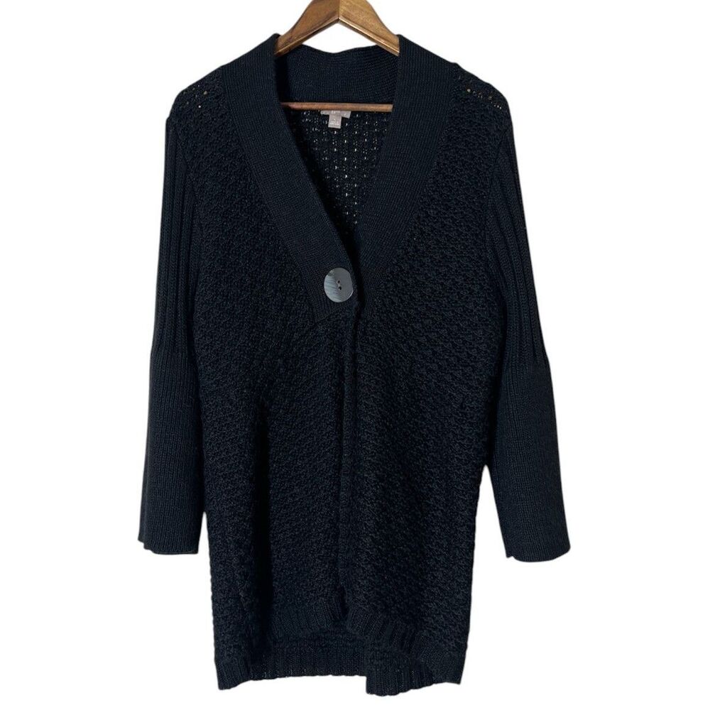J Jill Black Babydoll Chunky Cardigan Sz L Lagom Artsy Lagenlook Fairy Grunge